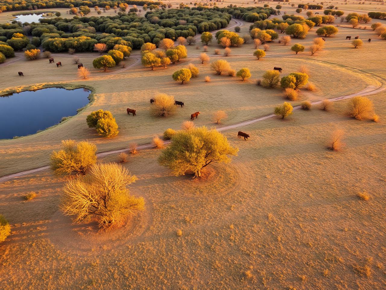 Aerial view of ranch land